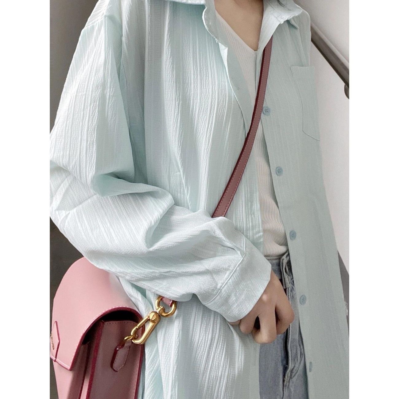 Summer thin lapel versatile fashion trendy brand slim and loose shirt solid color white top shirt